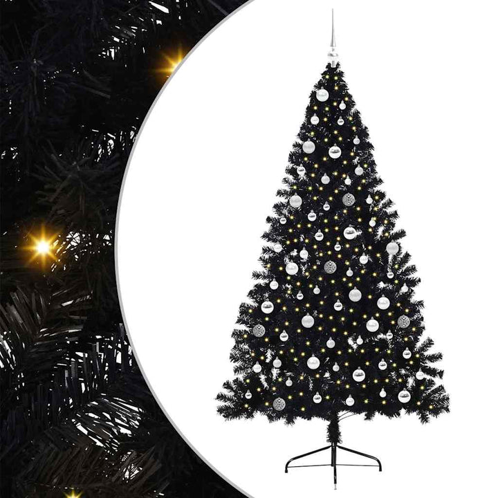 Kunstig Forbelyst Juletræ med 300 LED'er Sort 210 cm PVC