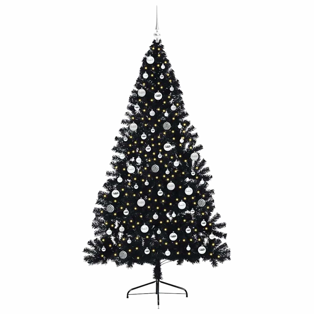 Kunstig Forbelyst Juletræ med 300 LED'er Sort 210 cm PVC