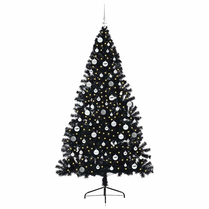 Kunstig Forbelyst Juletræ med 300 LED'er Sort 210 cm PVC