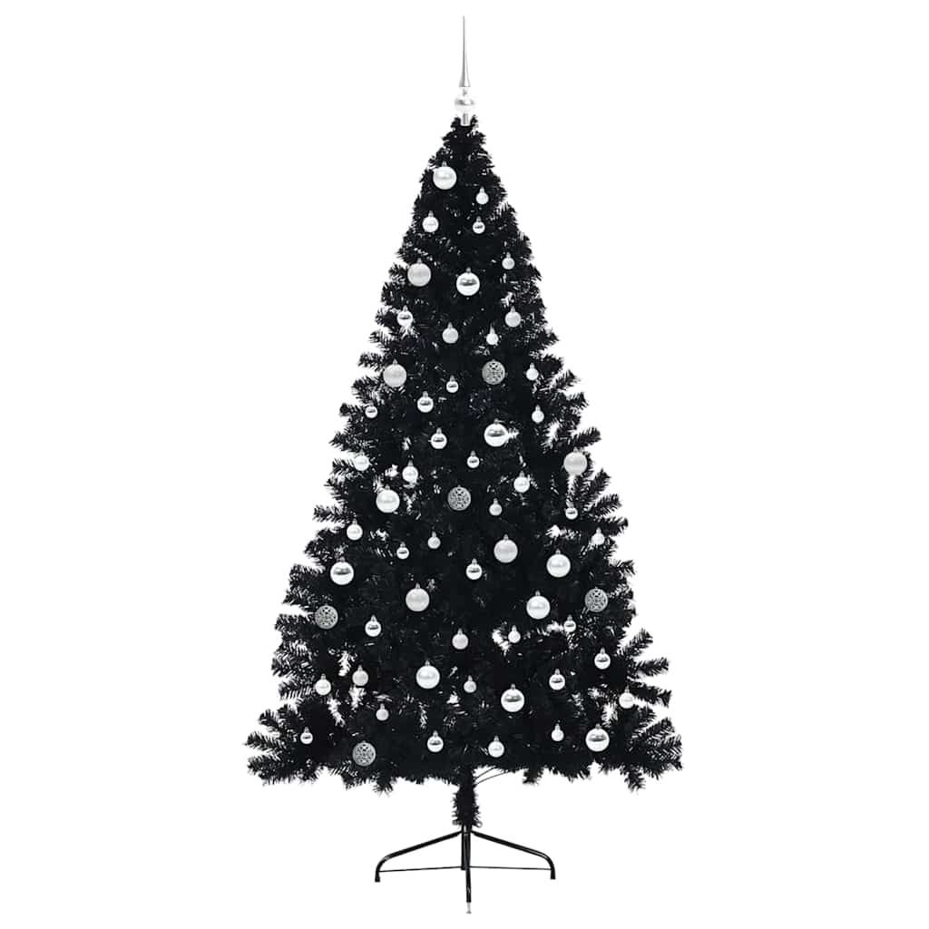 Kunstig Forbelyst Juletræ med 300 LED'er Sort 210 cm PVC