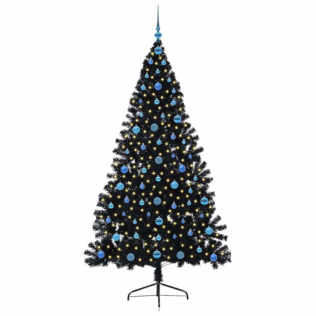 Kunstigt forudbelyst juletræ Sort 210 cm PVC