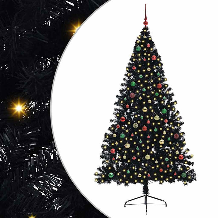 Kunstig Forbelyst Juletræ med 300 LED'er Sort 210 cm PVC