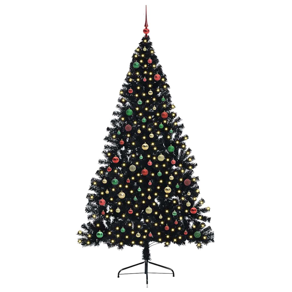 Kunstig Forbelyst Juletræ med 300 LED'er Sort 210 cm PVC
