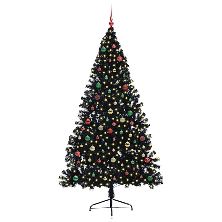 Kunstig Forbelyst Juletræ med 300 LED'er Sort 210 cm PVC