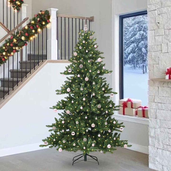 Kunstigt Hinged Juletræ med 300 LED'er med stativ 240 cm PVC