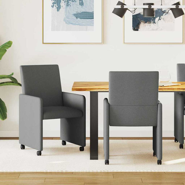 Spisestole med hjul 2 pcs Mørkegrå 57 x 66 x 94 cm Stof