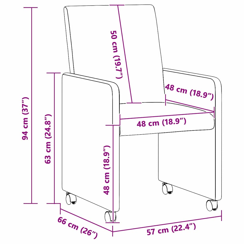Spisestole med hjul 2 pcs Sort 57 x 66 x 94 cm Stof