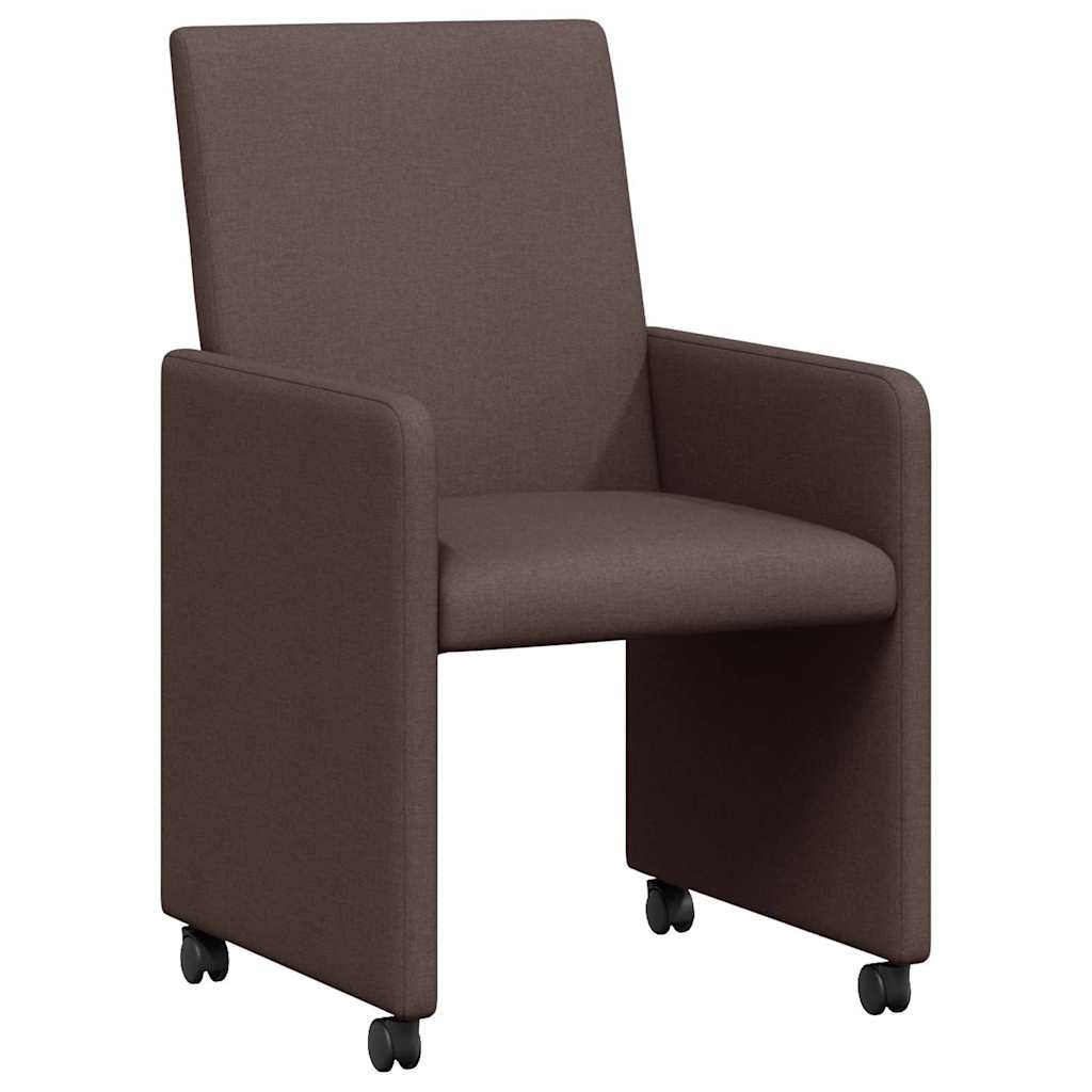 Spisestole med hjul 2 pcs Mørkebrun 57 x 66 x 94 cm Stof