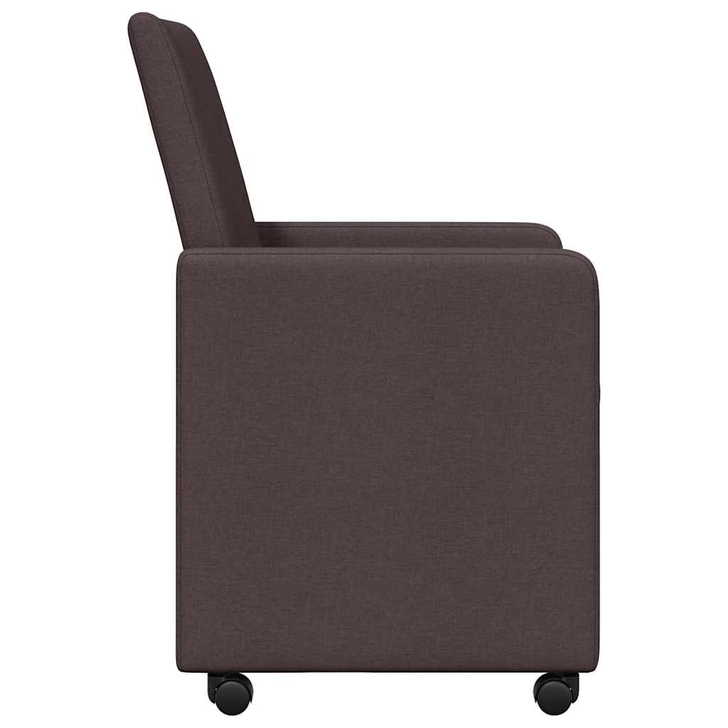 Spisestole med hjul 2 pcs Mørkebrun 57 x 66 x 94 cm Stof