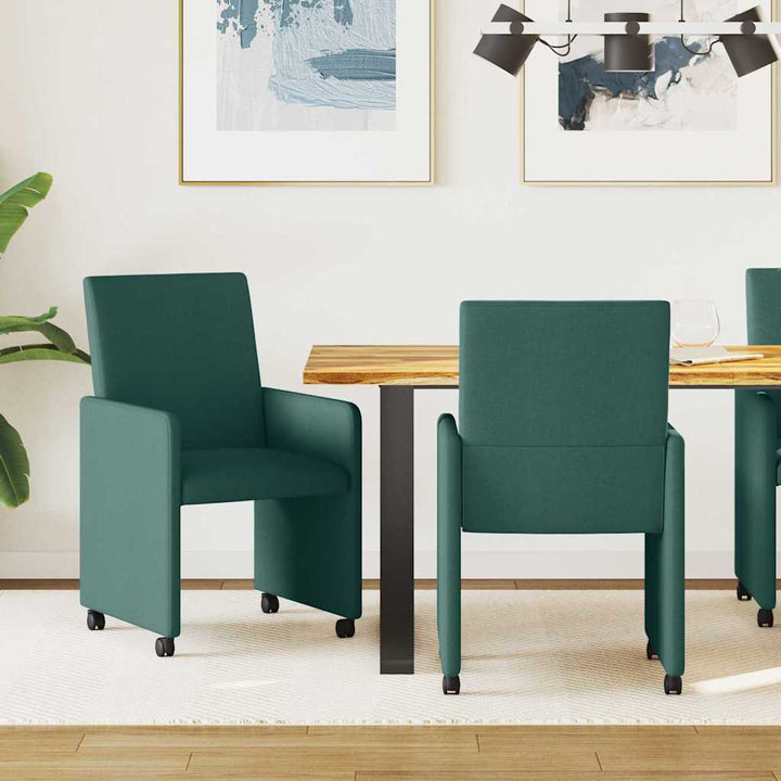 Spisestole med hjul 2 pcs Mørkegrøn 57 x 66 x 94 cm Stof