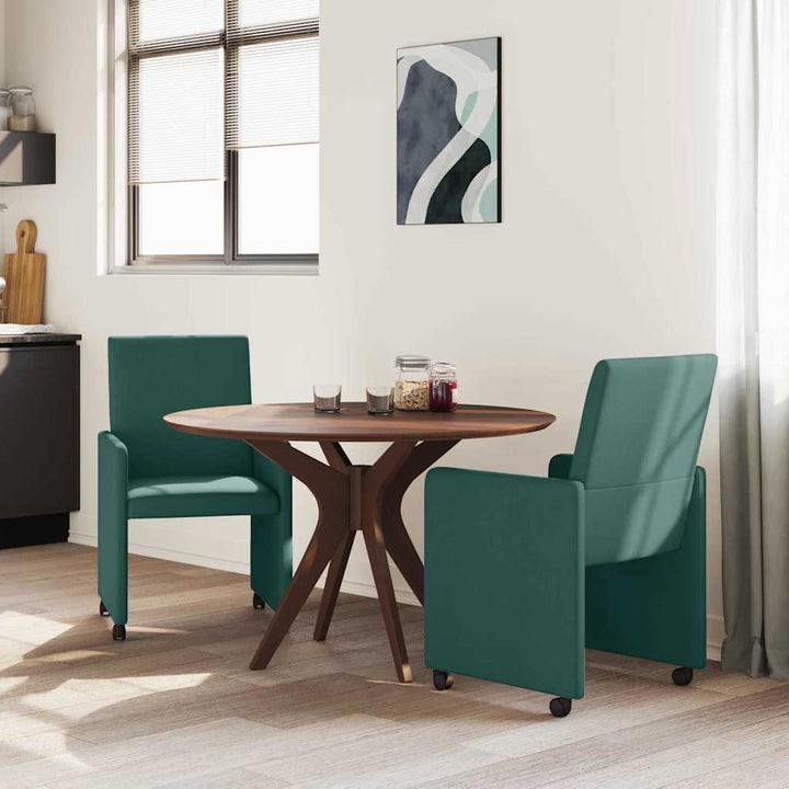 Spisestole med hjul 2 pcs Mørkegrøn 57 x 66 x 94 cm Stof