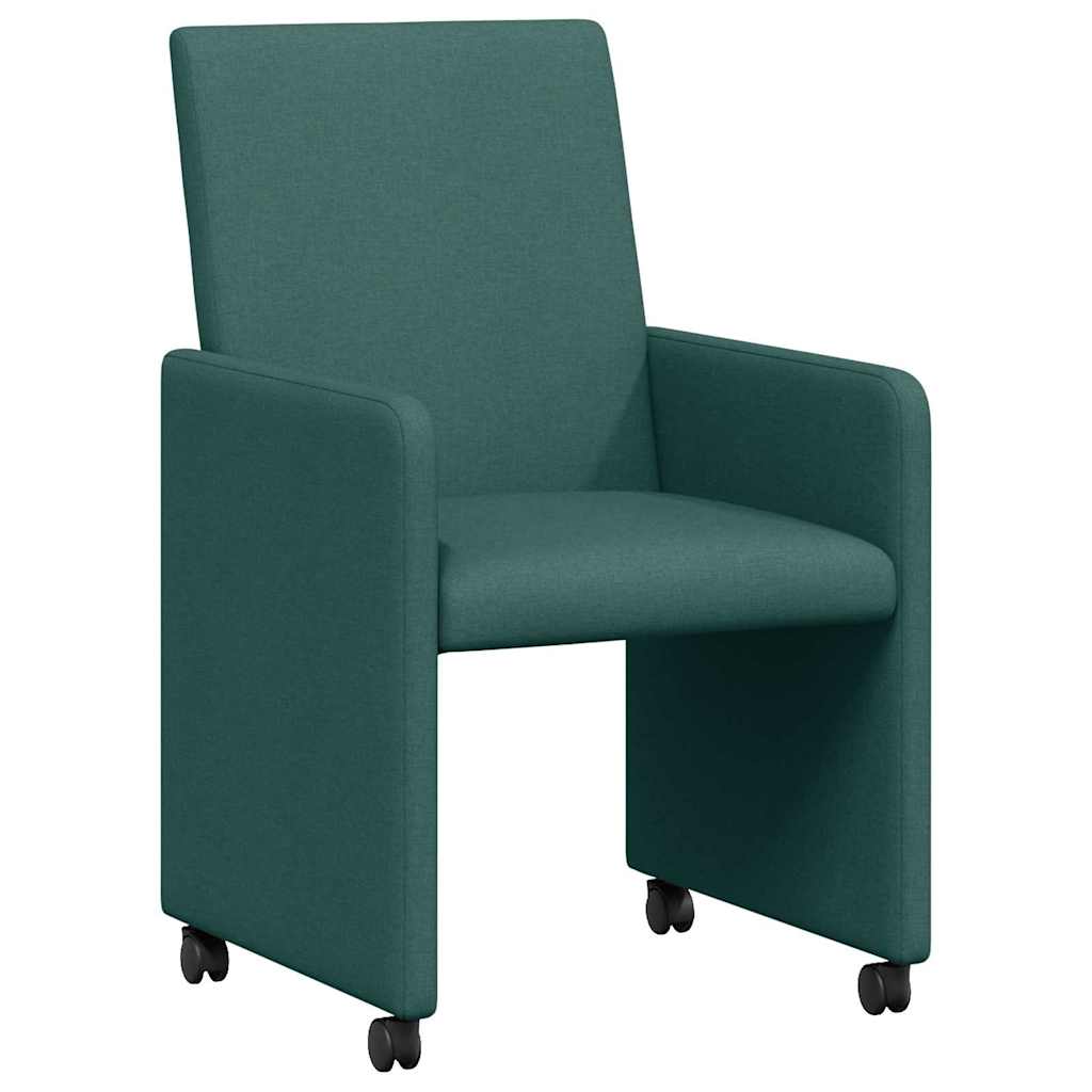 Spisestole med hjul 2 pcs Mørkegrøn 57 x 66 x 94 cm Stof