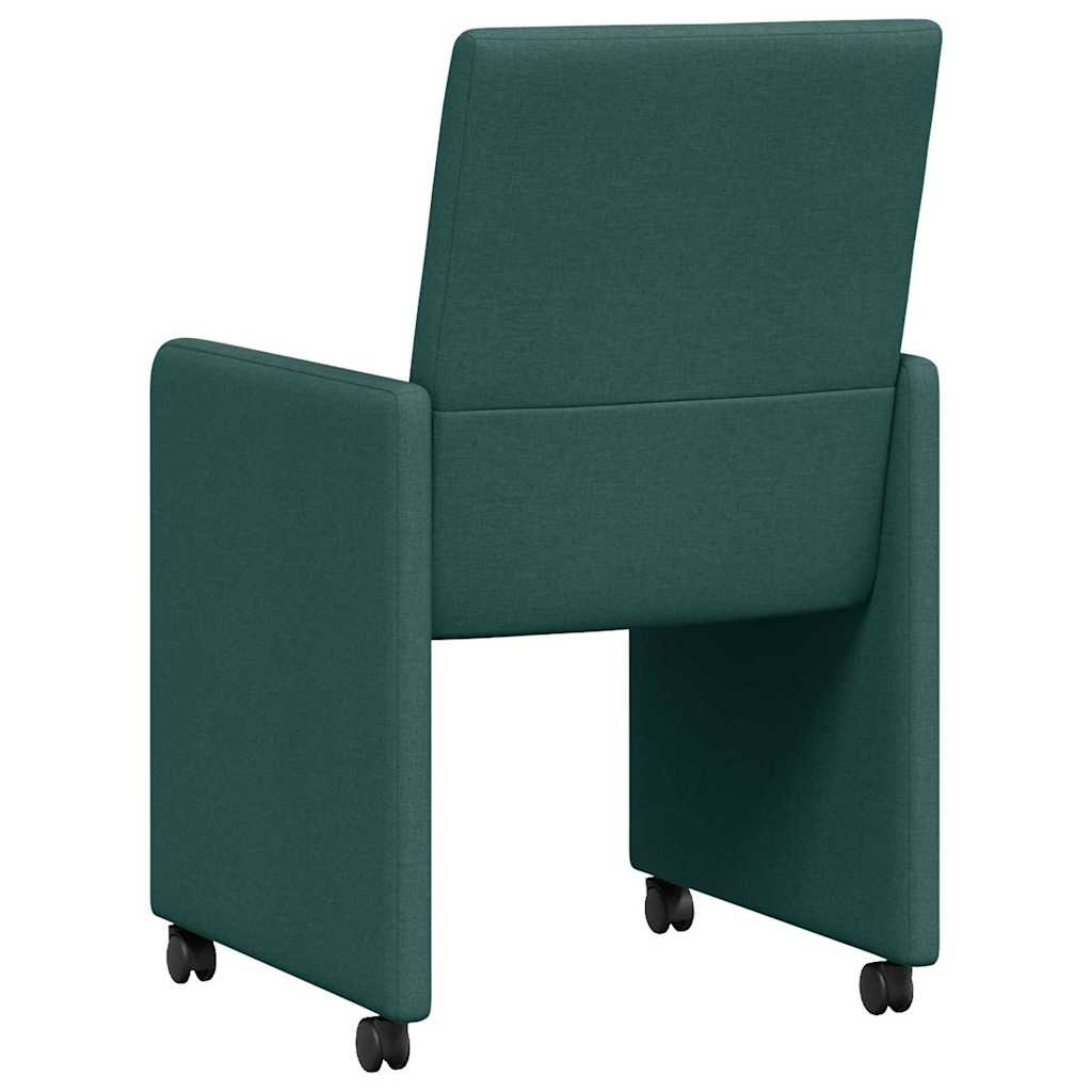 Spisestole med hjul 2 pcs Mørkegrøn 57 x 66 x 94 cm Stof