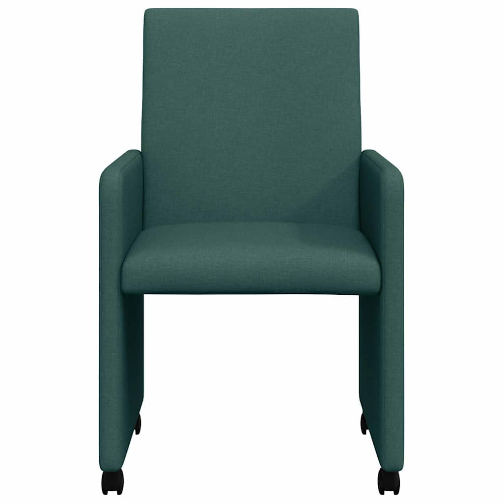 Spisestole med hjul 2 pcs Mørkegrøn 57 x 66 x 94 cm Stof