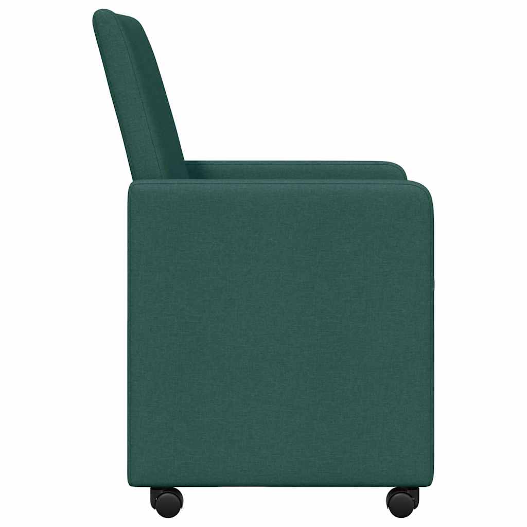 Spisestole med hjul 2 pcs Mørkegrøn 57 x 66 x 94 cm Stof