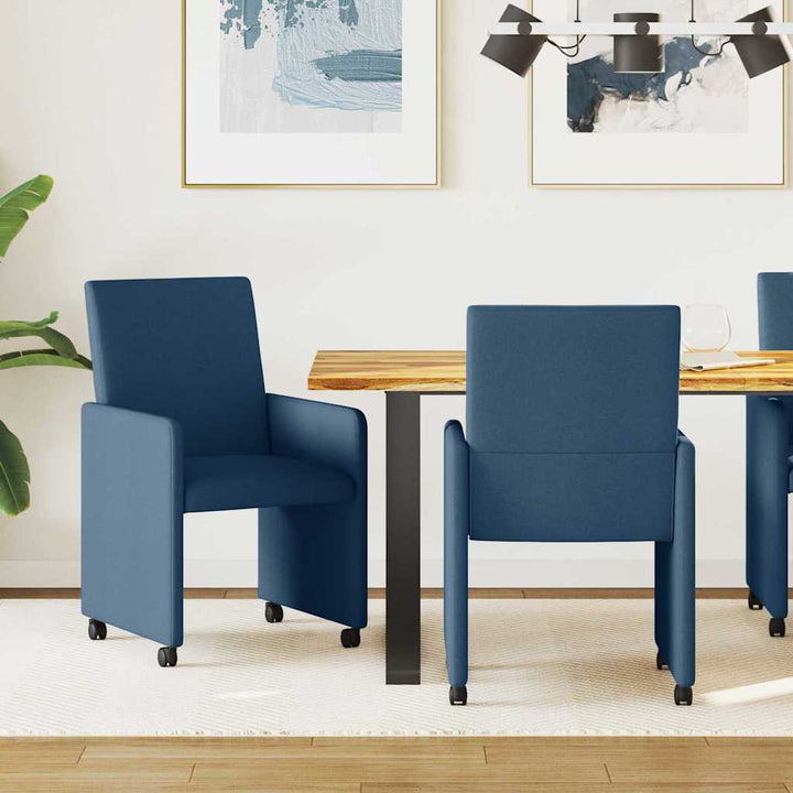 Spisestole med hjul 2 pcs Blå 57 x 66 x 94 cm Stof