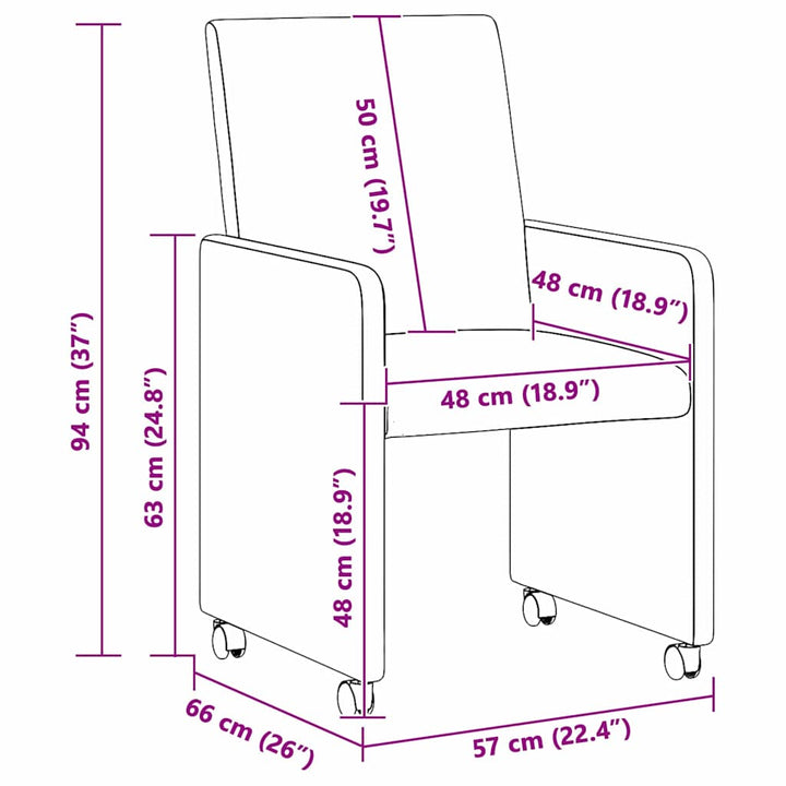 Spisestole med hjul 2 pcs Blå 57 x 66 x 94 cm Stof