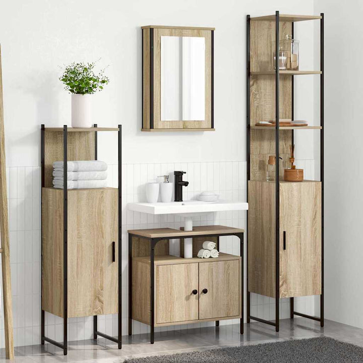 Badeværelsesmøbel sæt 4 pcs Sonoma-eg 33 x 33 x 185.5 cm