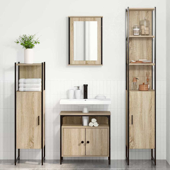 Badeværelsesmøbel sæt 4 pcs Sonoma-eg 33 x 33 x 185.5 cm
