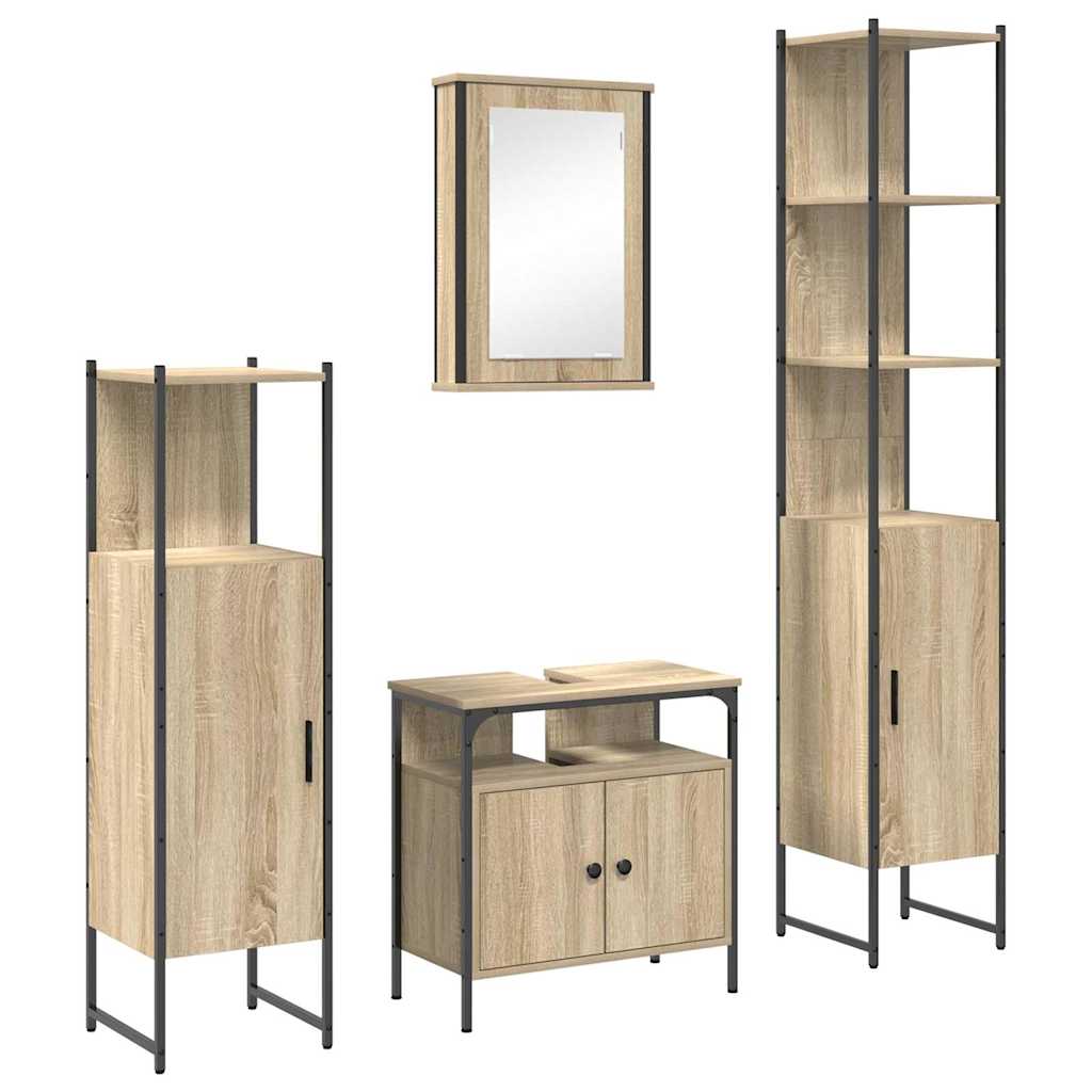 Badeværelsesmøbel sæt 4 pcs Sonoma-eg 33 x 33 x 185.5 cm