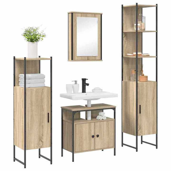 Badeværelsesmøbel sæt 4 pcs Sonoma-eg 33 x 33 x 185.5 cm