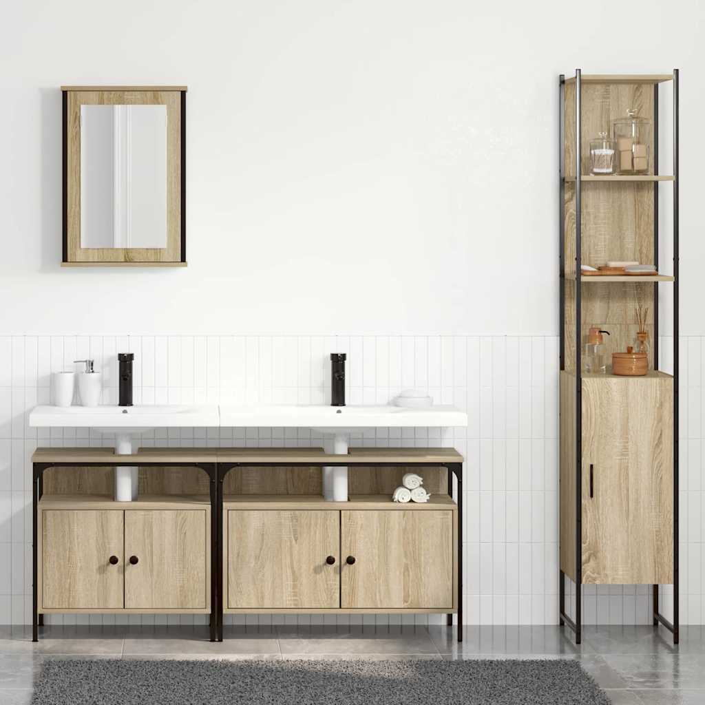 Badeværelsesmøbel sæt 4 pcs Sonoma-eg 33 x 33 x 185.5 cm