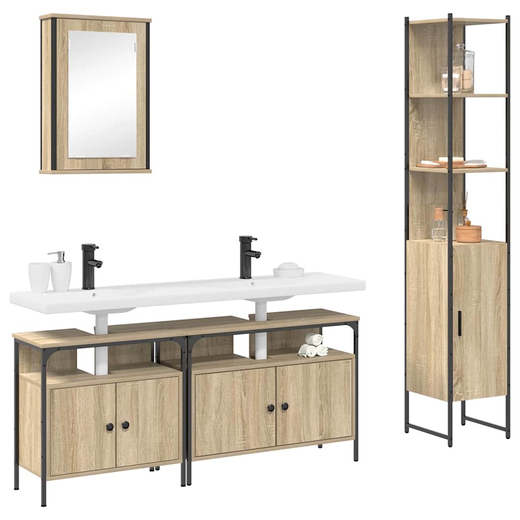 Badeværelsesmøbel sæt 4 pcs Sonoma-eg 33 x 33 x 185.5 cm