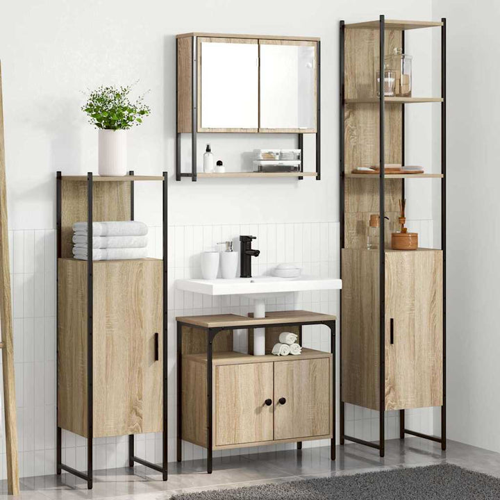 Badeværelsesmøbel sæt 4 pcs Sonoma-eg 33 x 33 x 185.5 cm