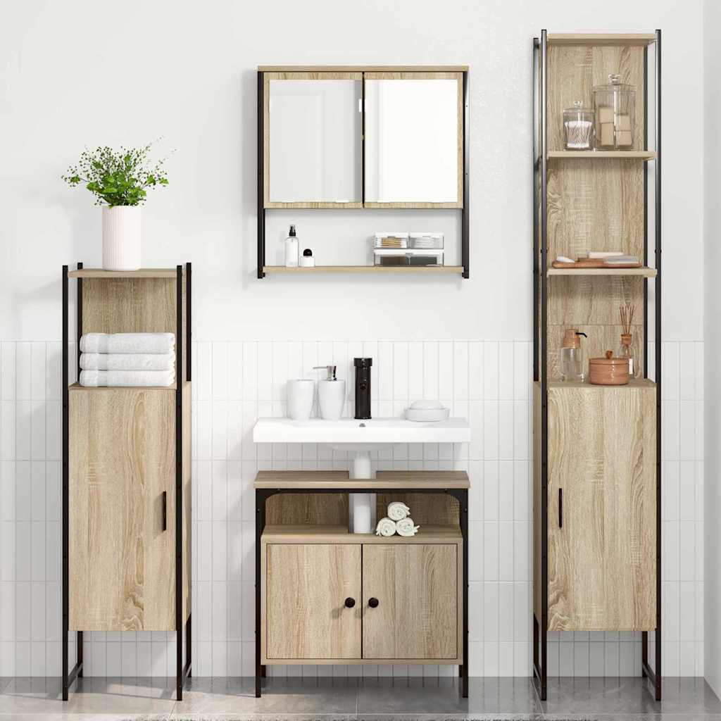Badeværelsesmøbel sæt 4 pcs Sonoma-eg 33 x 33 x 185.5 cm