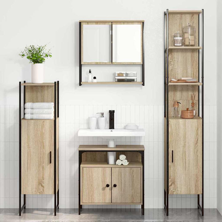 Badeværelsesmøbel sæt 4 pcs Sonoma-eg 33 x 33 x 185.5 cm