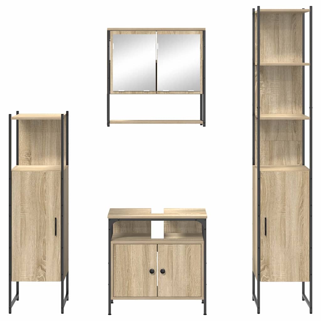Badeværelsesmøbel sæt 4 pcs Sonoma-eg 33 x 33 x 185.5 cm