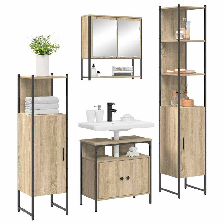 Badeværelsesmøbel sæt 4 pcs Sonoma-eg 33 x 33 x 185.5 cm