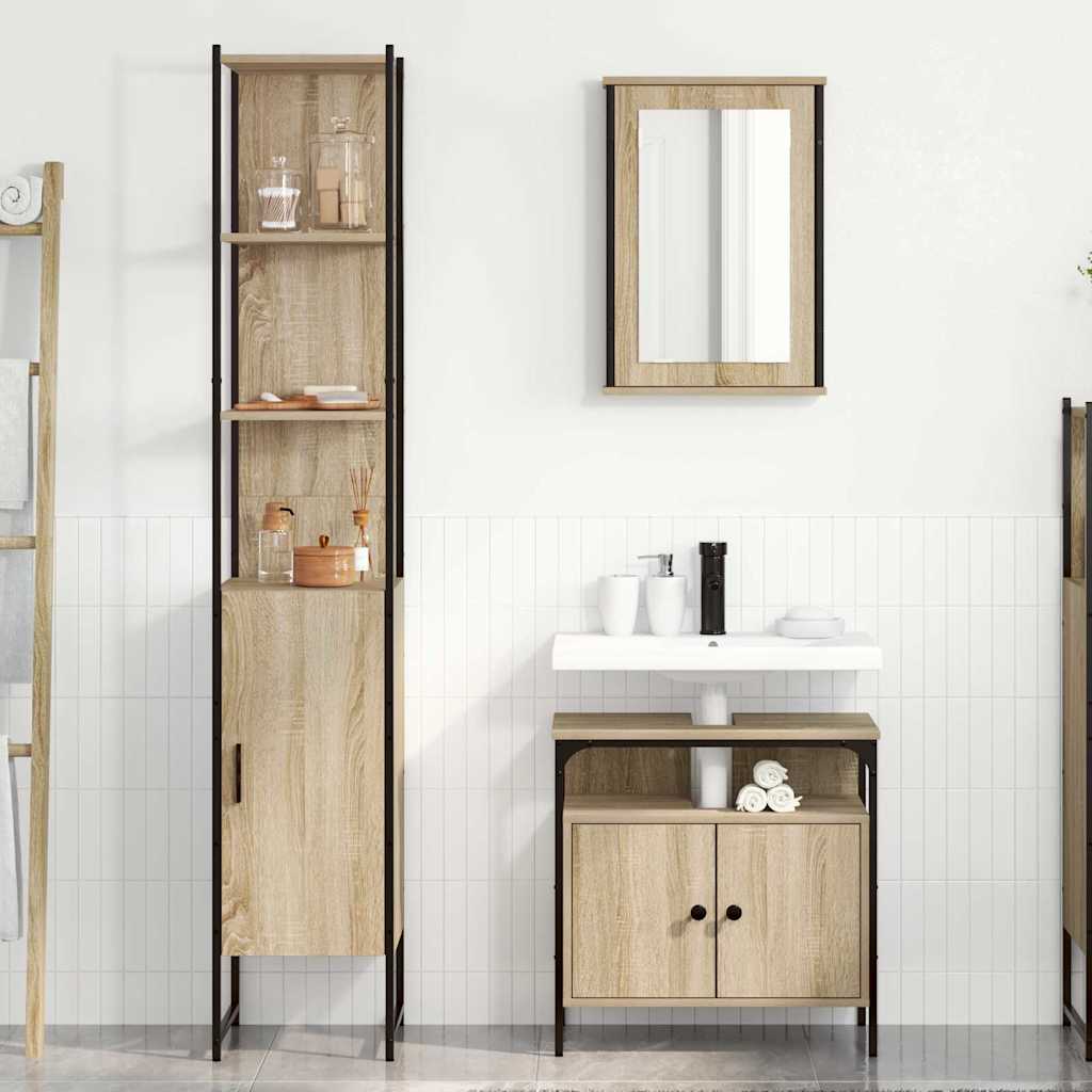 Badeværelsesmøbel sæt 3 pcs Sonoma-eg 33 x 33 x 185.5 cm