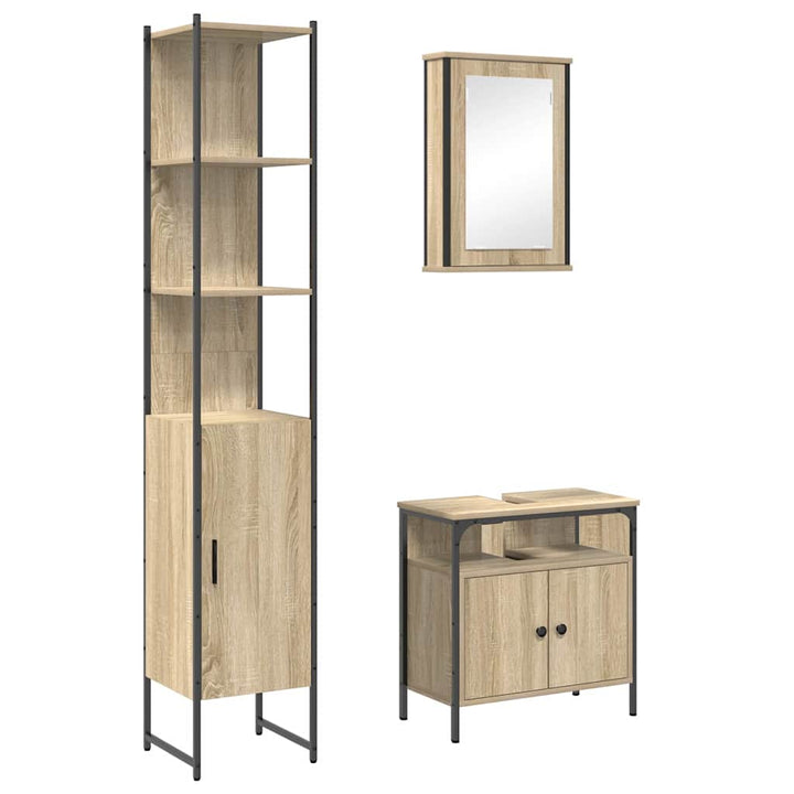 Badeværelsesmøbel sæt 3 pcs Sonoma-eg 33 x 33 x 185.5 cm
