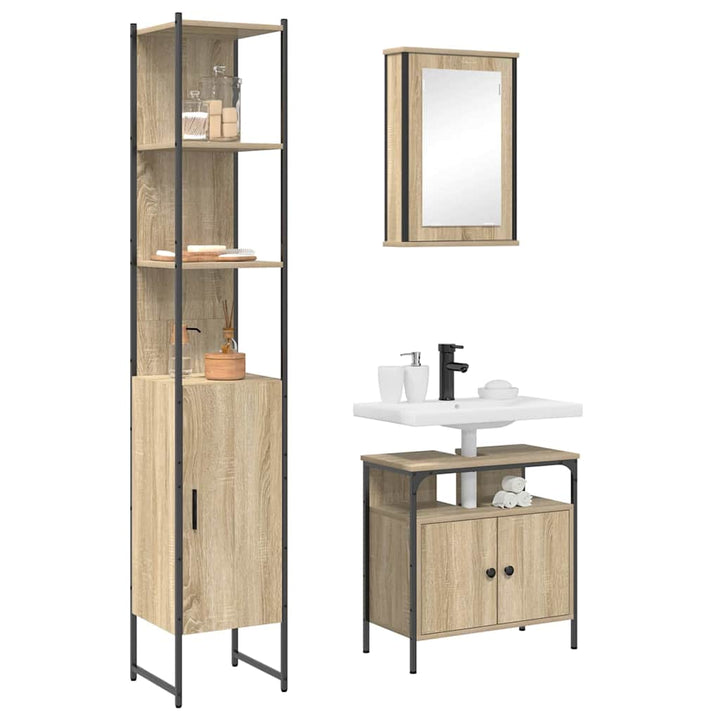 Badeværelsesmøbel sæt 3 pcs Sonoma-eg 33 x 33 x 185.5 cm