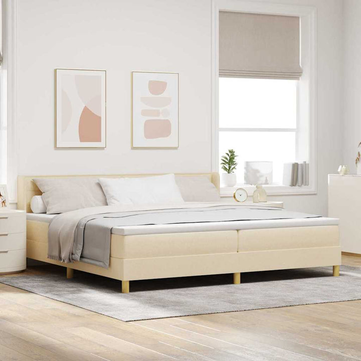 Boks-madrasseng med madras Creme 200 x 200 cm Stof