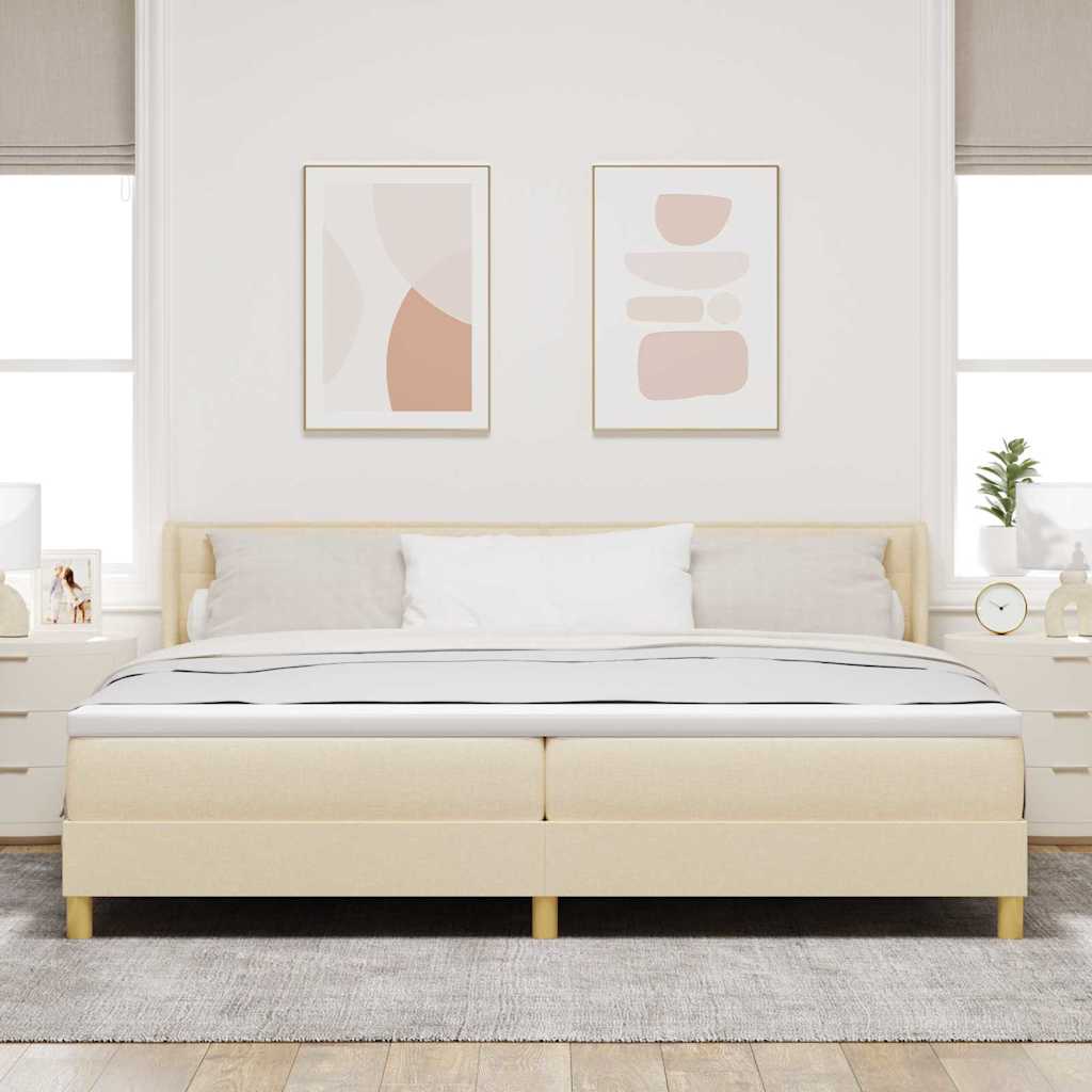 Boks-madrasseng med madras Creme 200 x 200 cm Stof
