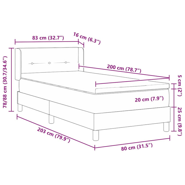 Boks-madrasseng med madras med hovedgærde Blå 80 x 200 cm Stof