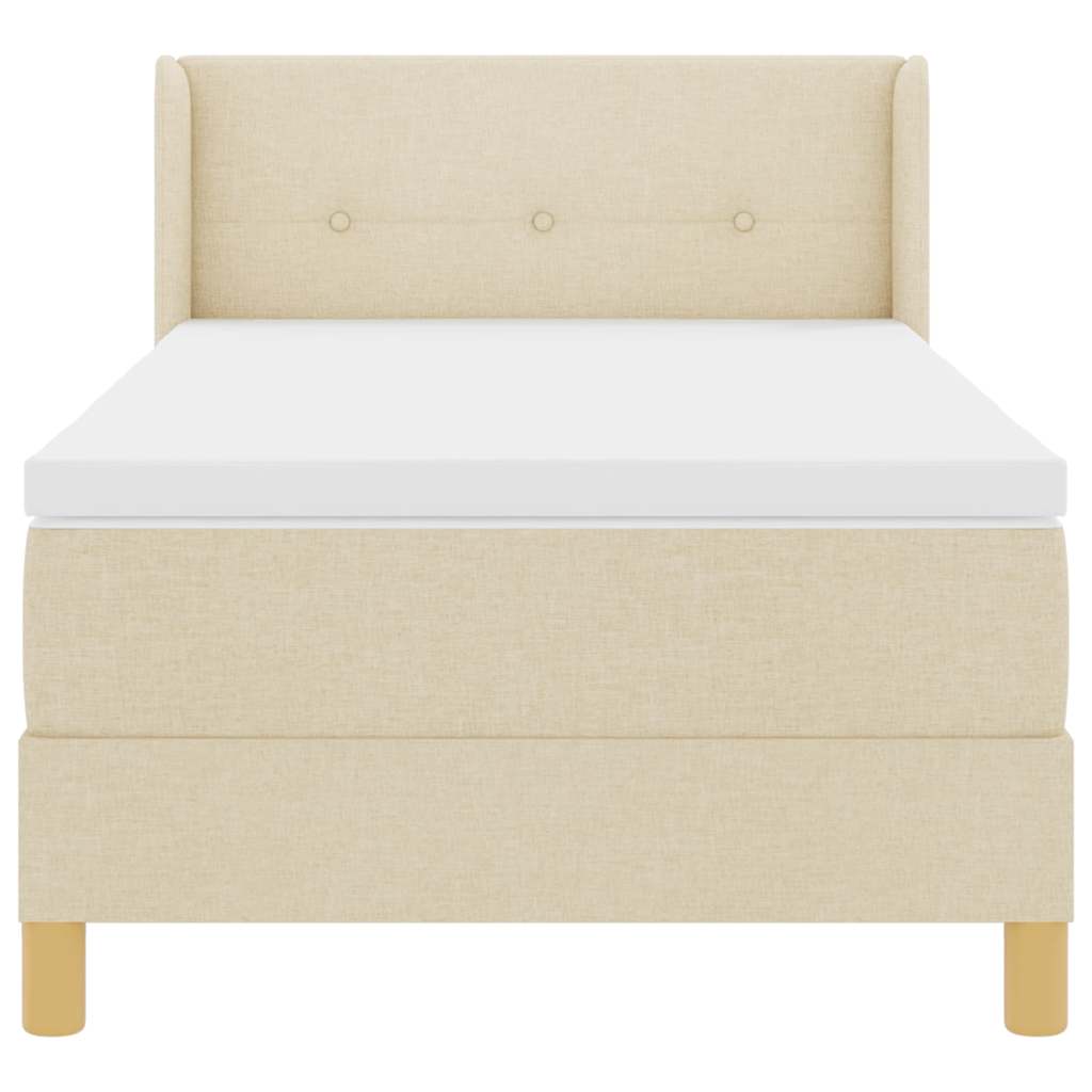 Boks-madrasseng med madras Creme 90 x 190 cm Stof
