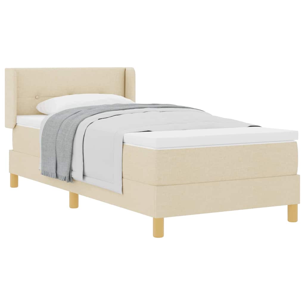 Boks-madrasseng med madras Creme 90 x 190 cm Stof