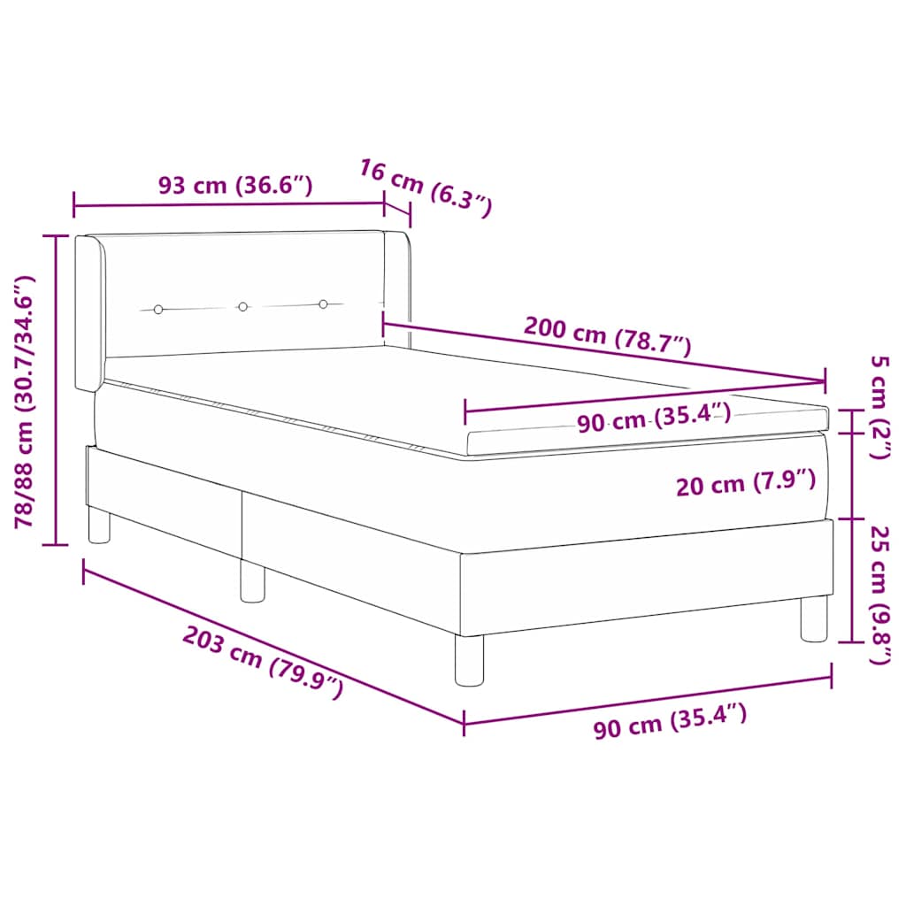 Boks-madrasseng med madras Gråbrun 90 x 200 cm Stof