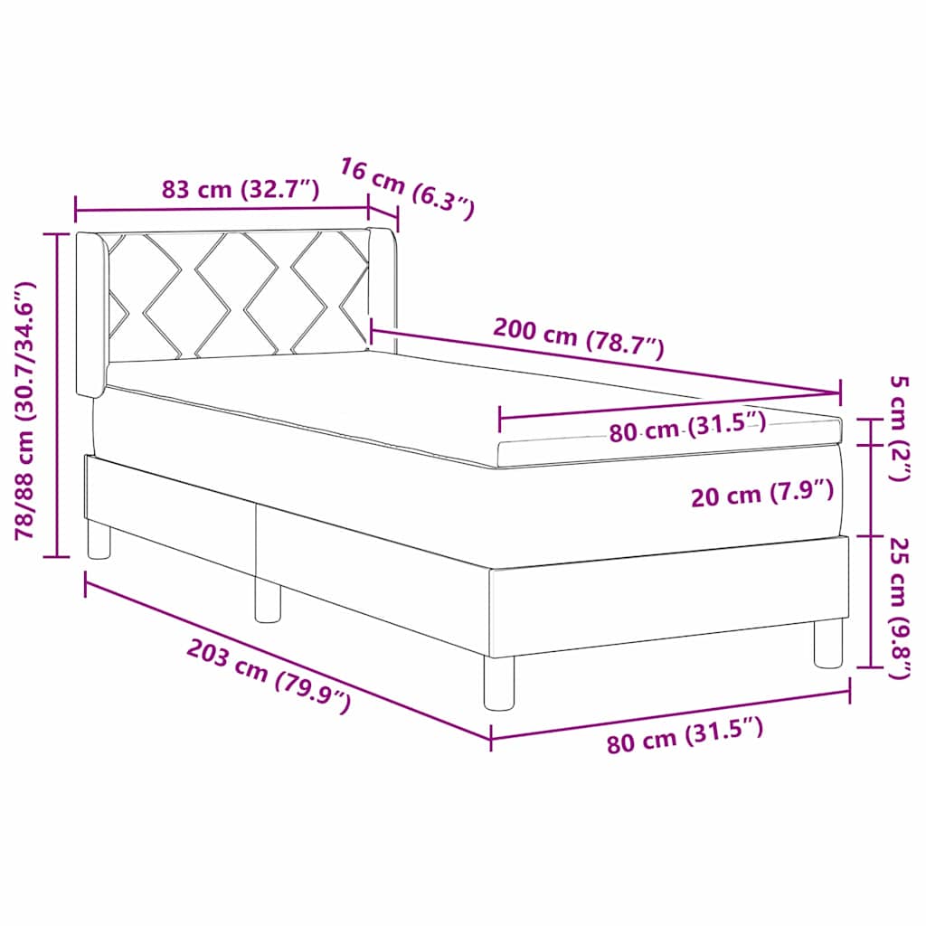 Boks-madrasseng med madras Creme 80 x 200 cm Stof