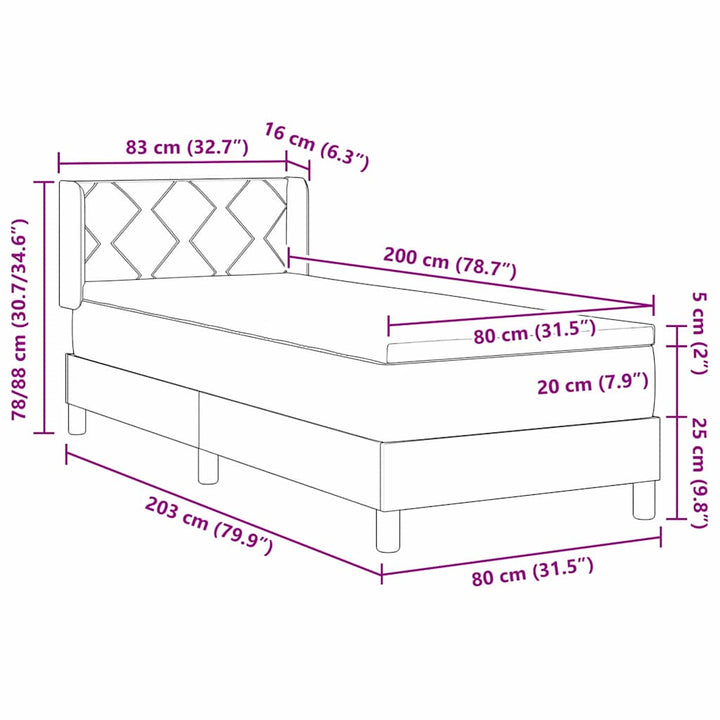Boks-madrasseng med madras Creme 80 x 200 cm Stof