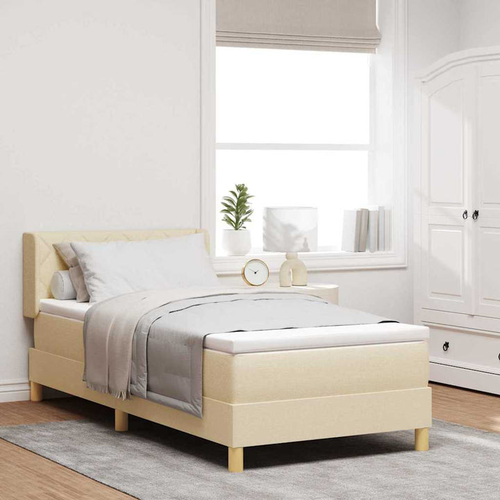 Boks-madrasseng med madras Creme 90 x 190 cm Stof