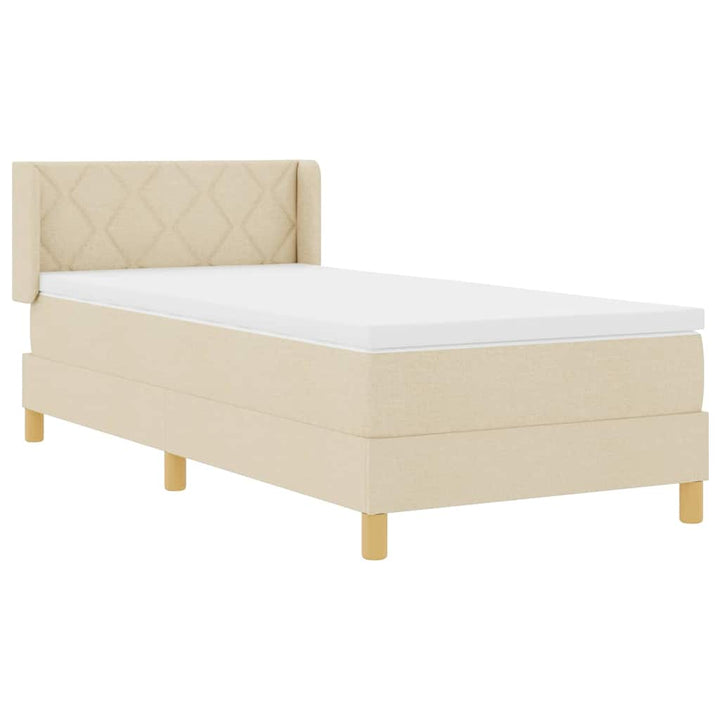 Boks-madrasseng med madras Creme 90 x 190 cm Stof