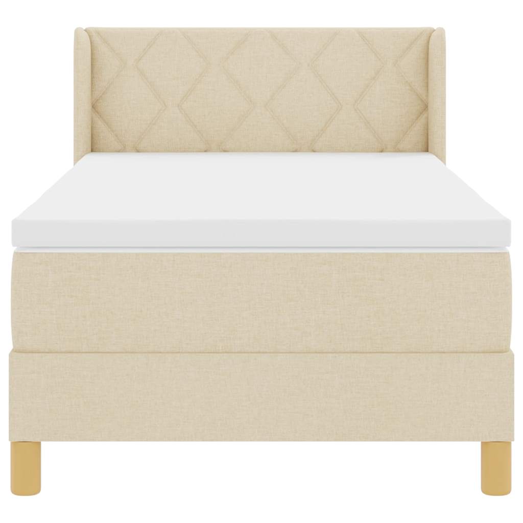 Boks-madrasseng med madras Creme 90 x 190 cm Stof