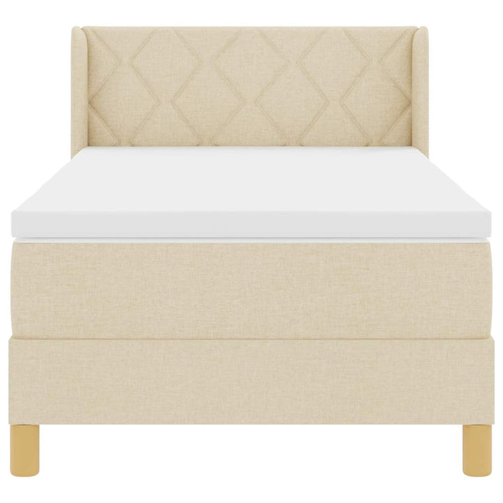 Boks-madrasseng med madras Creme 90 x 190 cm Stof