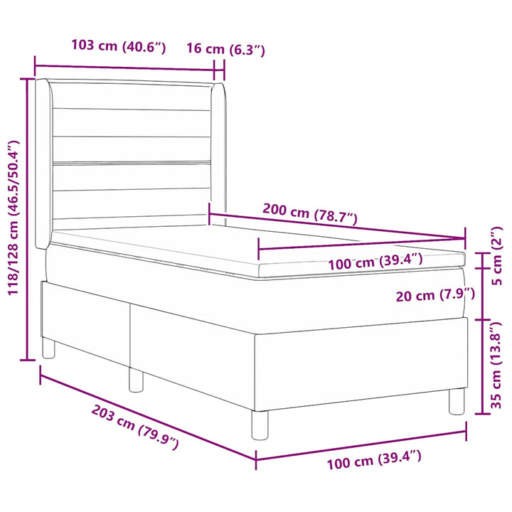 Boks-madrasseng med madras Sort 100 x 200 cm Stof