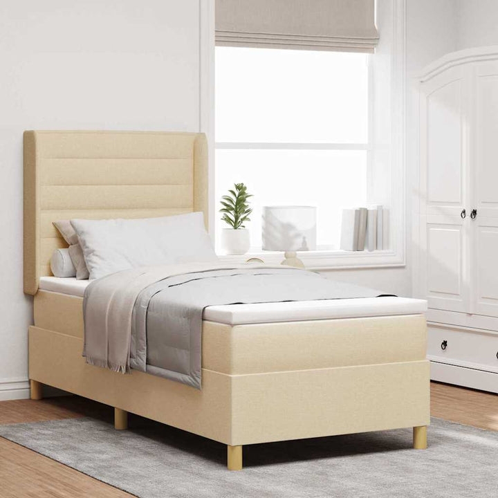 Boks-madrasseng med madras Creme 100 x 200 cm Stof