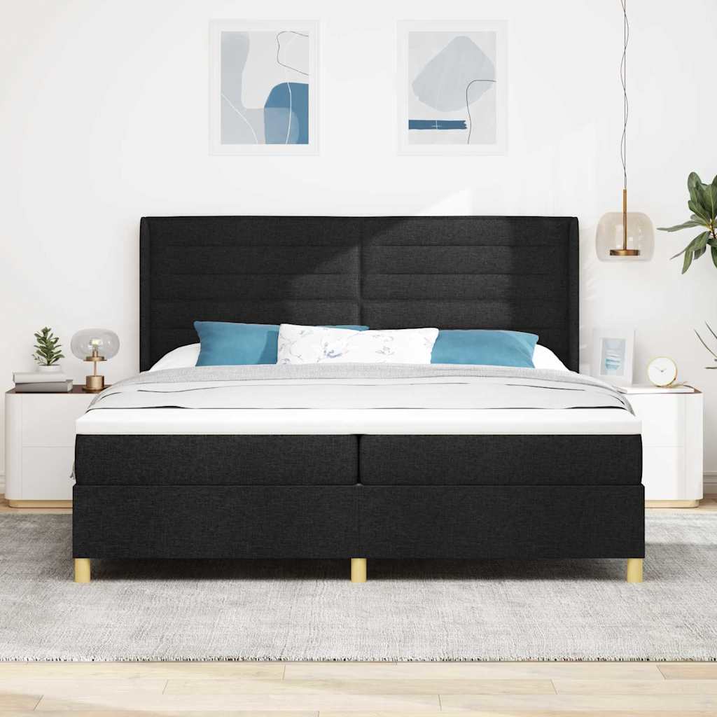 Boks-madrasseng med madras Sort 200 x 200 cm Stof